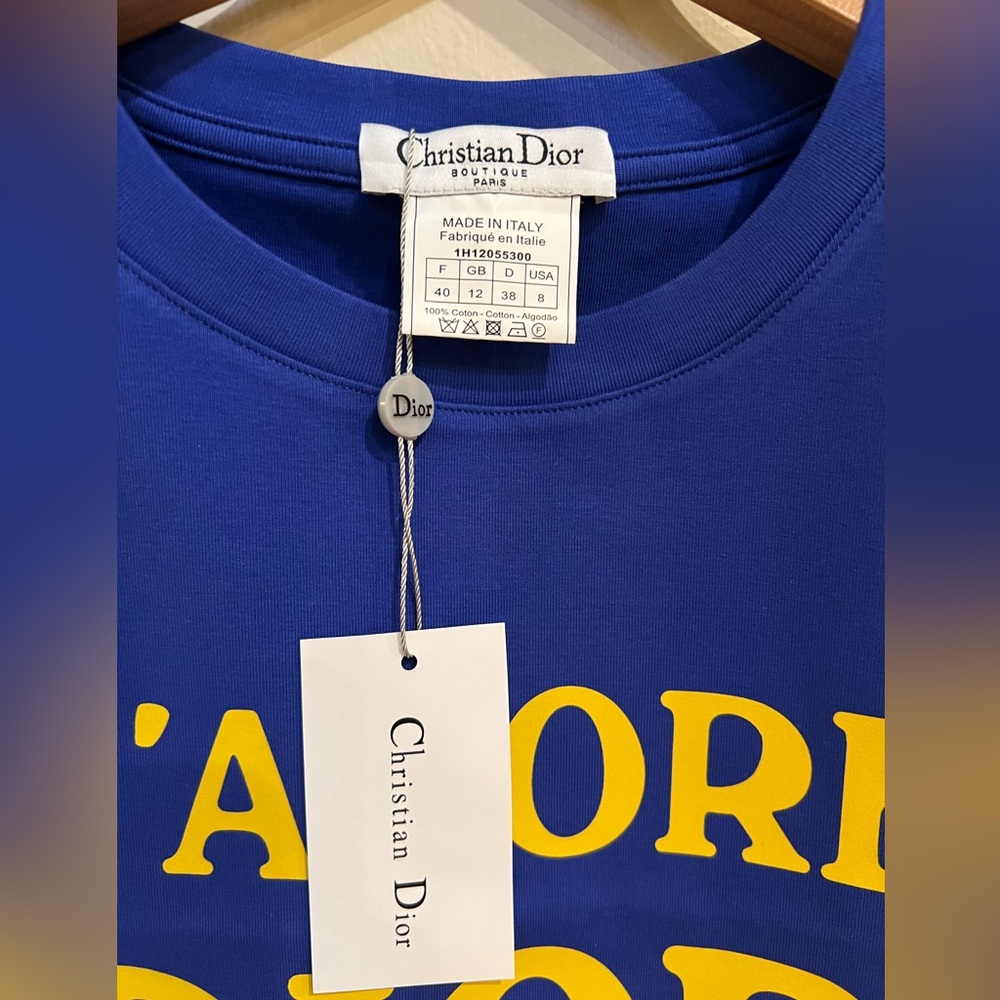 J'ADORE Dior Logo Tank Top muscle t shirt Size EU 38-40 US size 8 blue/yellow - Picture 3 of 3